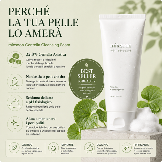 Mixsoon - Centella Cleansing Foam™ – Detergente Viso alla Centella