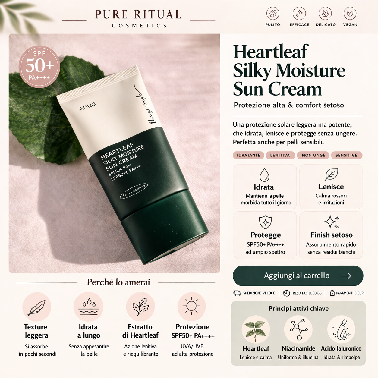 Anua - Heartleaf Silky Moisture Sun Cream™ SPF50+ PA++++ Sunscreen