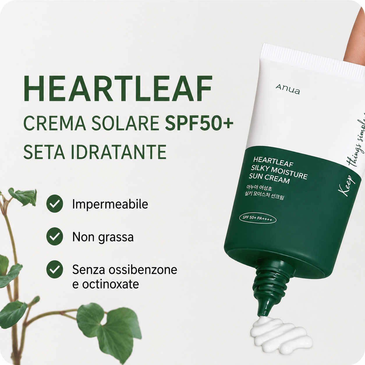 Anua - Heartleaf Silky Moisture Sun Cream™ SPF50+ PA ++++ Crema Solare
