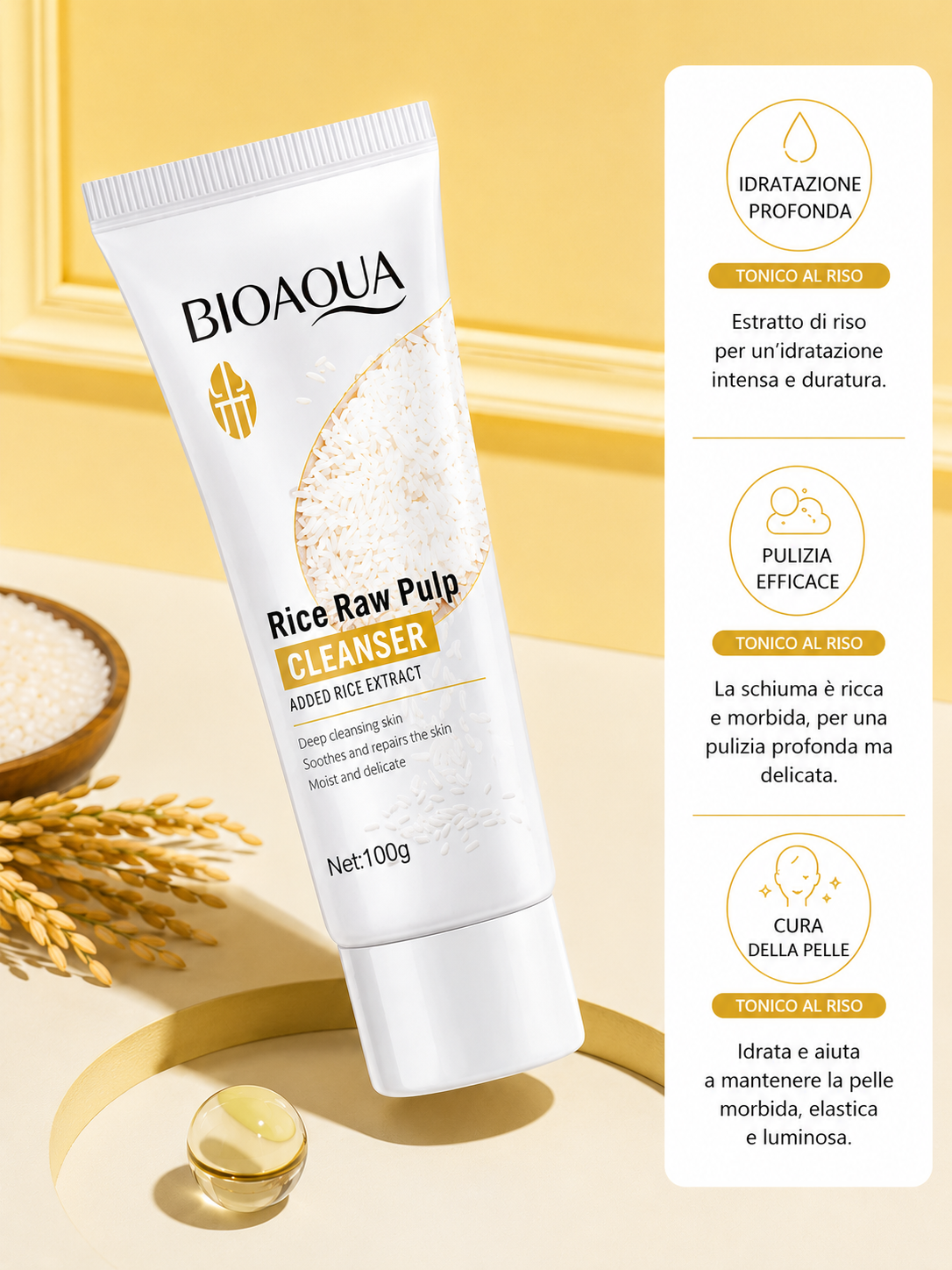 Bioaqua - Rice Glow Cleanser™ Detergente Viso al Riso Idratante